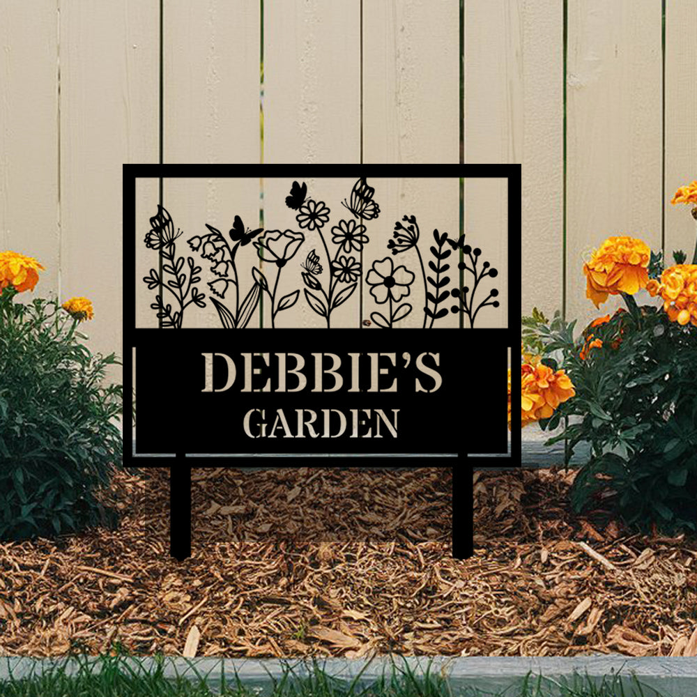 Personalized Metal Garden Sign With Flowers