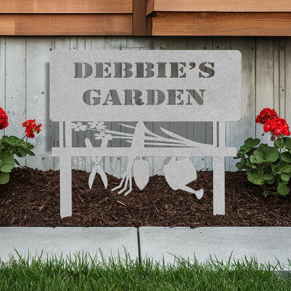 Personalized Metal Garden Sign With Tools