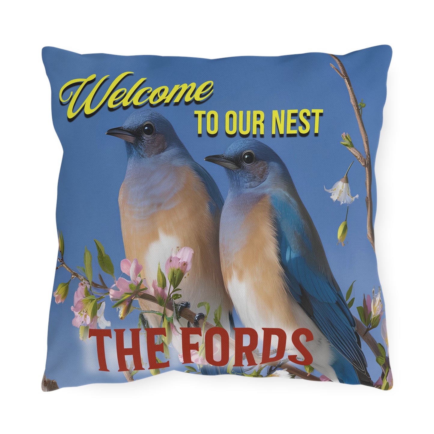 Bluebird "Welcome To My Nest" Indoor/Outdoor Pillow